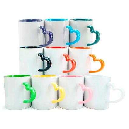 Caneca de Cerâmica | Alça de Coração | 325ml Cores